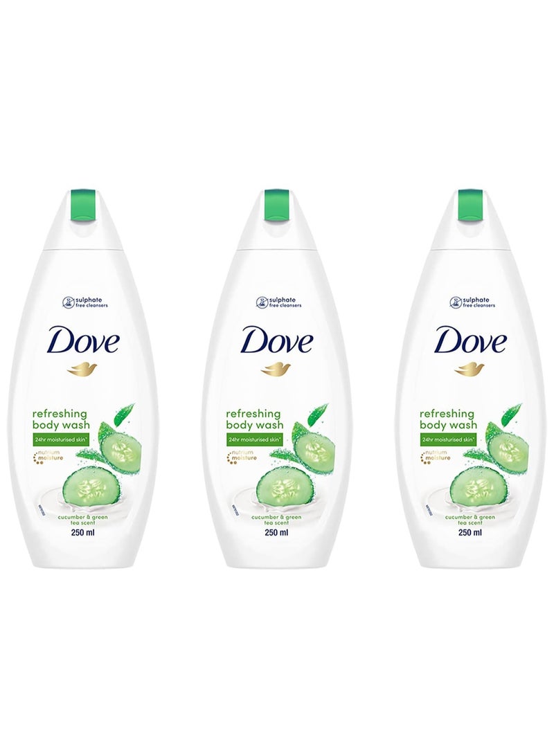 Dove Refreshing Body Wash, With Refreshing Cucumber And Green Tea Scent, For All Skin Type, Smoother Skin, 250 ml (Pack of 3) - Image 1
